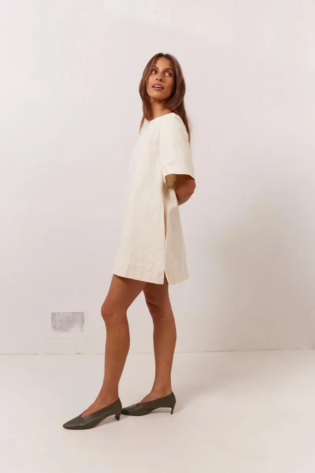 Women VRG GRL Mini Dresses Suki Denim Mini Dress Cream Women VRG GRL Mini Dresses Suki Denim Mini Dress Cream