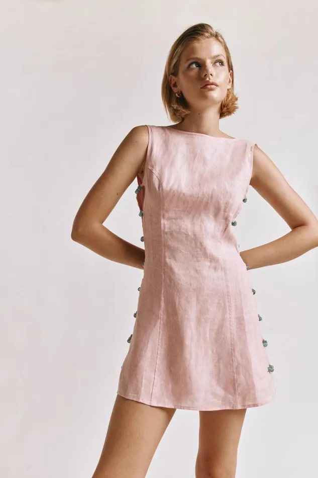 Women VRG GRL Mini Dresses Tia Linen Mini Dress Blush Women VRG GRL Mini Dresses Tia Linen Mini Dress Blush