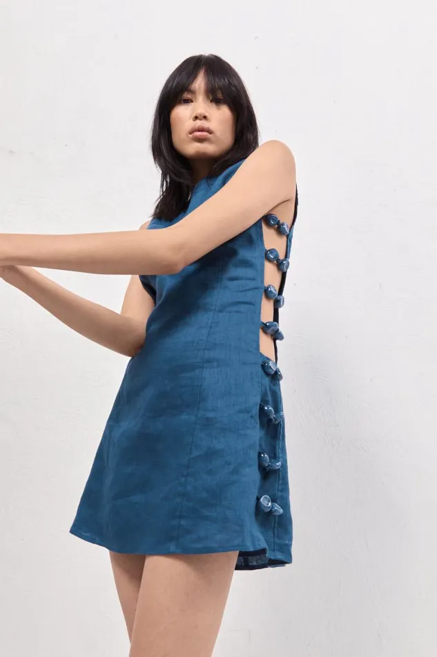 Women VRG GRL Mini Dresses Tia Linen Mini Dress Navy