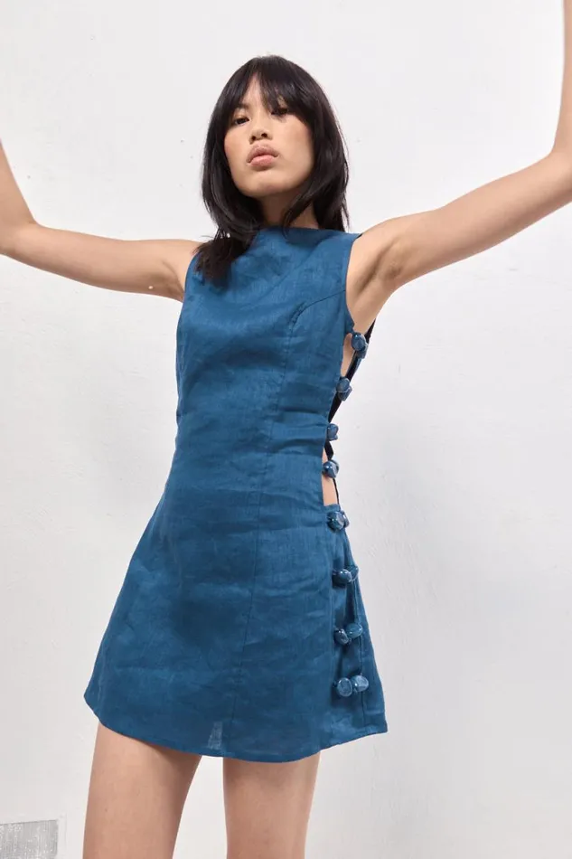 Women VRG GRL Mini Dresses Tia Linen Mini Dress Navy