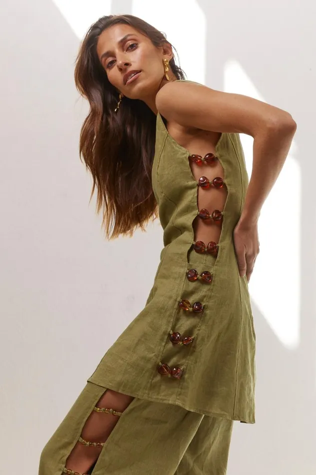 Women VRG GRL Mini Dresses Tia Linen Mini Dress Olive