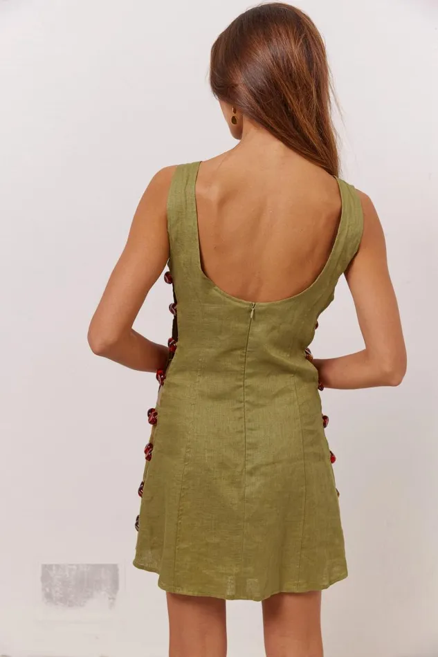 Women VRG GRL Mini Dresses Tia Linen Mini Dress Olive Women VRG GRL Mini Dresses Tia Linen Mini Dress Olive
