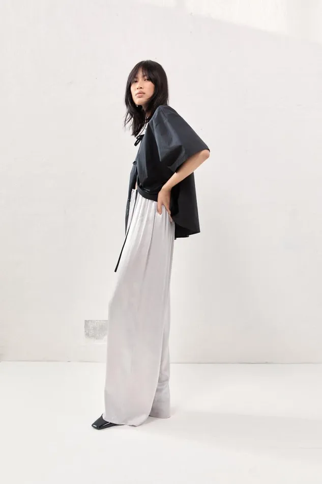 Women VRG GRL Pants Merci Satin Pants Silver Women VRG GRL Pants Merci Satin Pants Silver