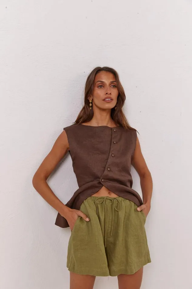 Women VRG GRL Sets Nettie Linen Shorts Olive