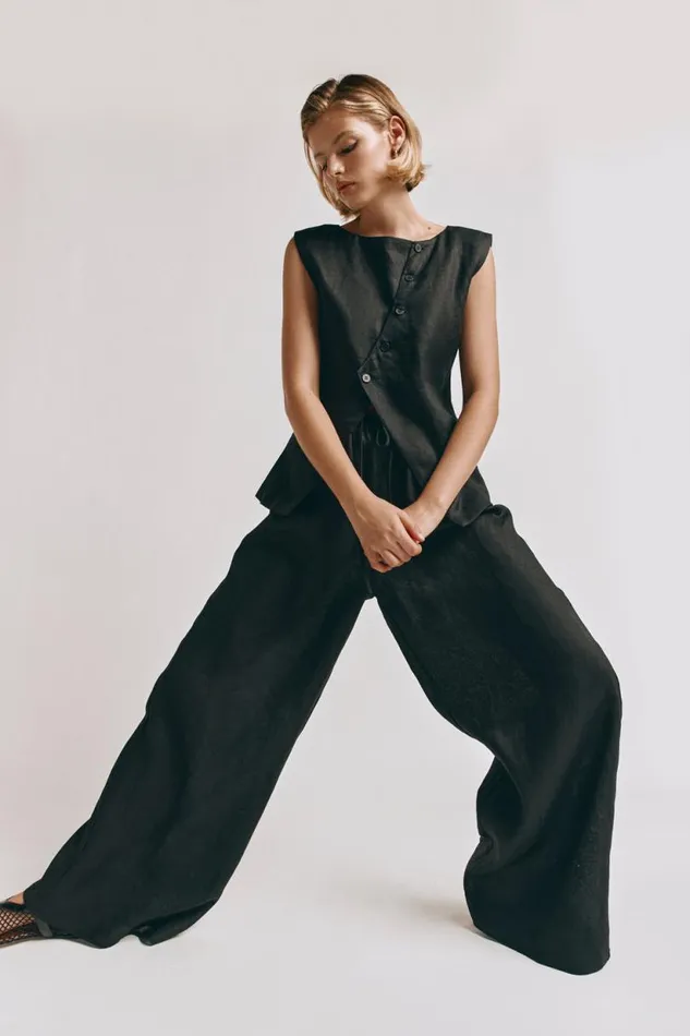 Women VRG GRL Sets Raya Linen Pants Black
