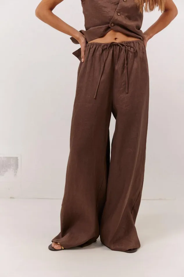 Women VRG GRL Sets Raya Linen Pants Chocolate Women VRG GRL Sets Raya Linen Pants Chocolate