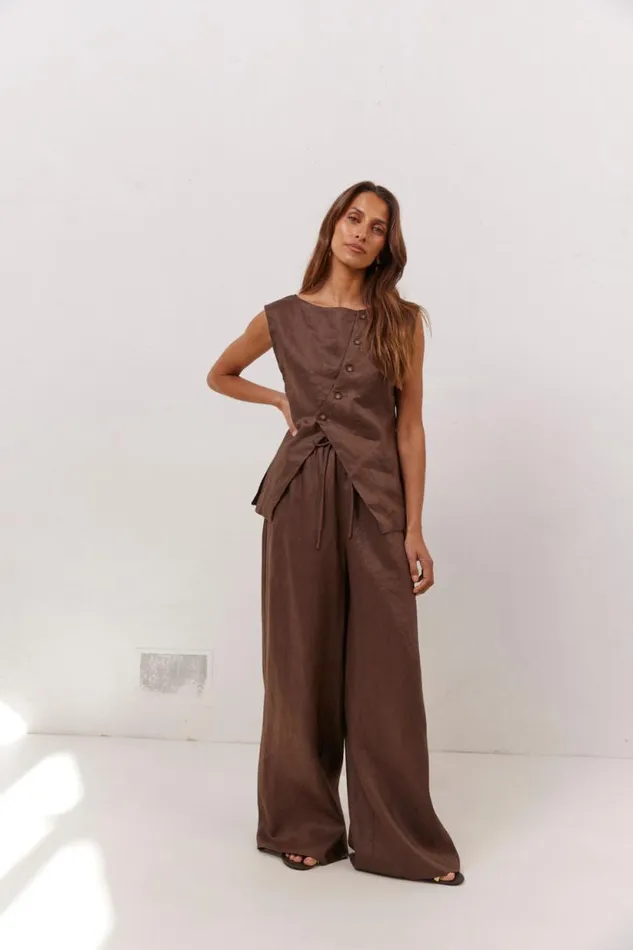 Women VRG GRL Sets Raya Linen Pants Chocolate Women VRG GRL Sets Raya Linen Pants Chocolate