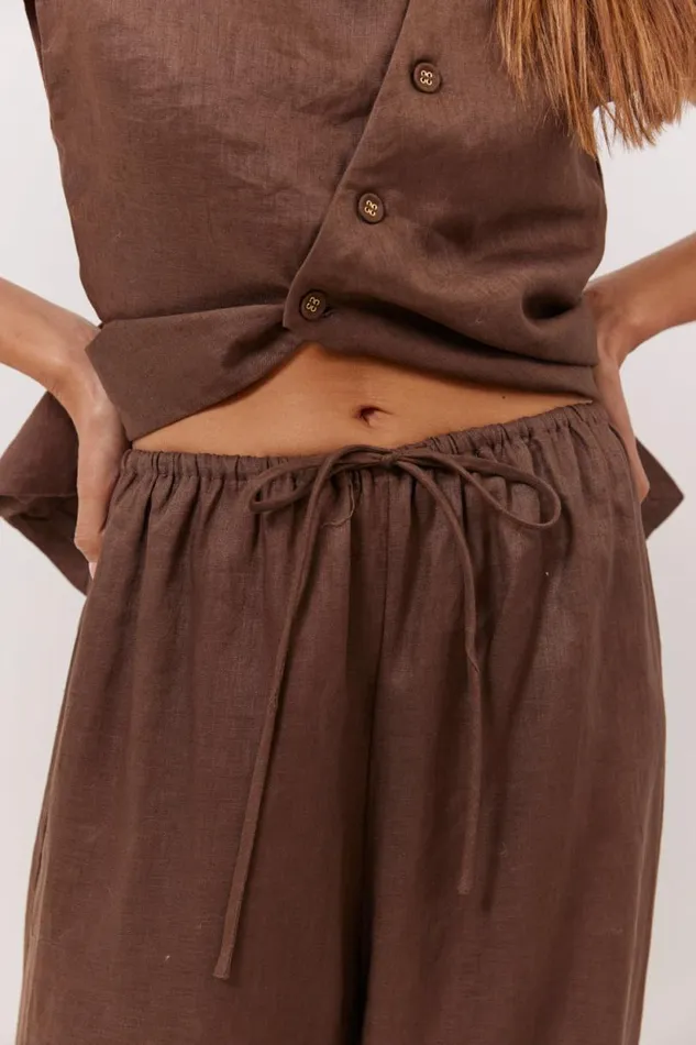 Women VRG GRL Sets Raya Linen Pants Chocolate Women VRG GRL Sets Raya Linen Pants Chocolate