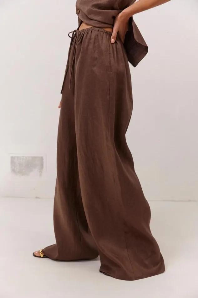 Women VRG GRL Sets Raya Linen Pants Chocolate Women VRG GRL Sets Raya Linen Pants Chocolate