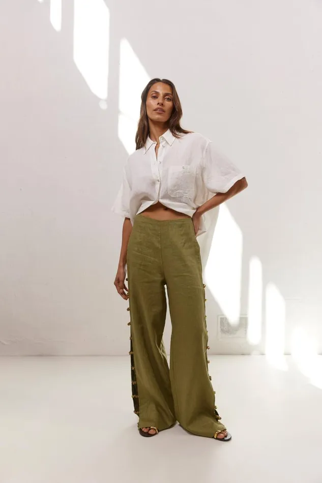 Women VRG GRL Sets Tia Linen Pants Olive