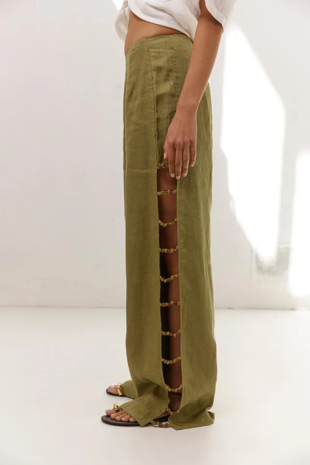 Women VRG GRL Sets Tia Linen Pants Olive Women VRG GRL Sets Tia Linen Pants Olive