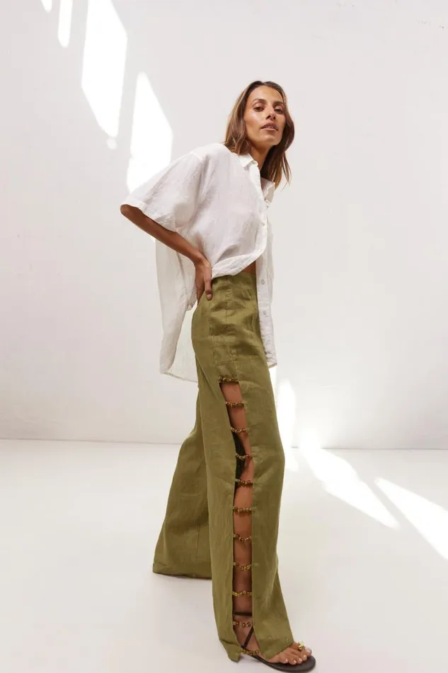 Women VRG GRL Sets Tia Linen Pants Olive Women VRG GRL Sets Tia Linen Pants Olive