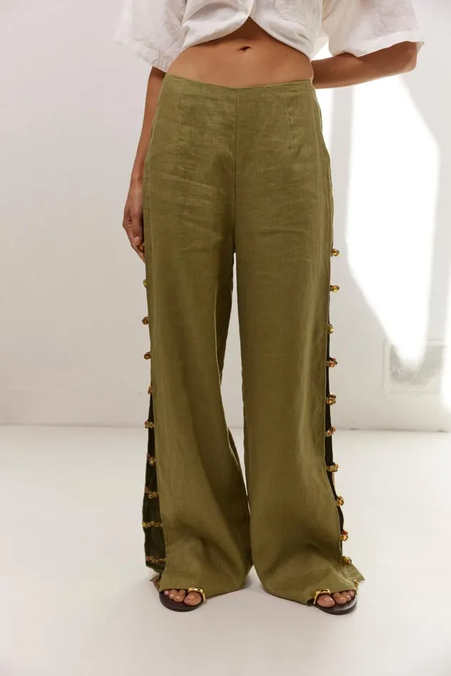 Women VRG GRL Sets Tia Linen Pants Olive Women VRG GRL Sets Tia Linen Pants Olive