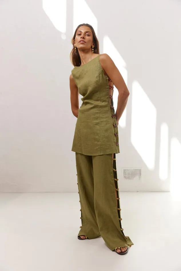 Women VRG GRL Sets Tia Linen Pants Olive Women VRG GRL Sets Tia Linen Pants Olive