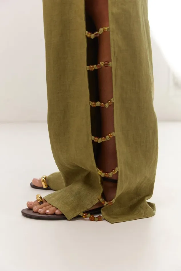 Women VRG GRL Sets Tia Linen Pants Olive Women VRG GRL Sets Tia Linen Pants Olive