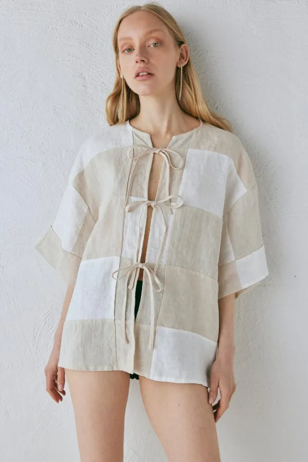 Women VRG GRL Shirts Naomi Linen Smock Top Natural