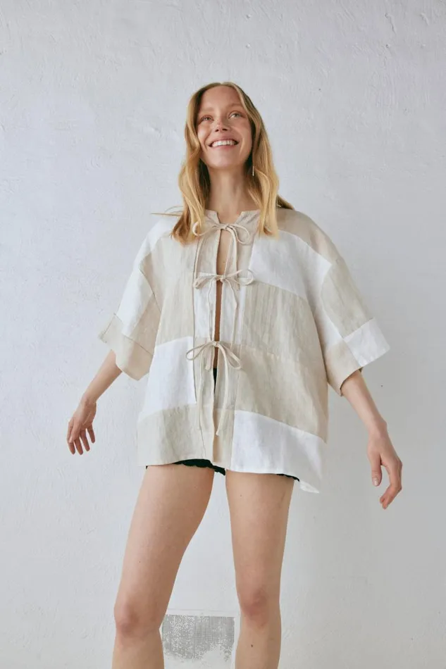 Women VRG GRL Shirts Naomi Linen Smock Top Natural Women VRG GRL Shirts Naomi Linen Smock Top Natural