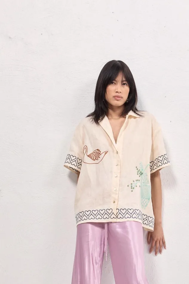 Women VRG GRL Shirts Natalia Linen Shirt Cream
