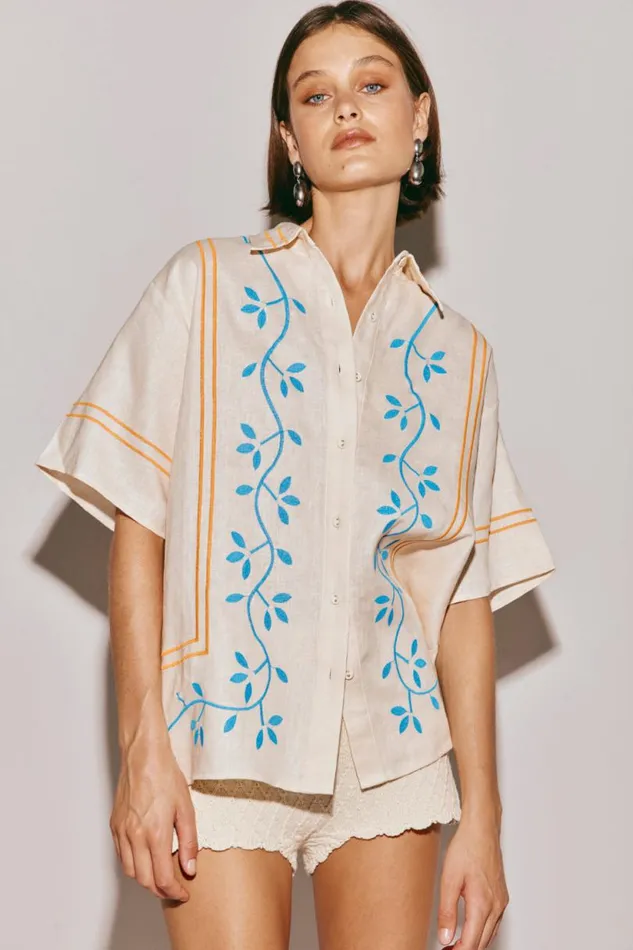 Women VRG GRL Shirts Sunsets In Capri Linen Shirt Natural