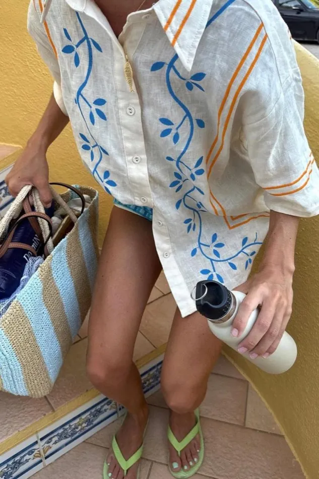 Women VRG GRL Shirts Sunsets In Capri Linen Shirt Natural Women VRG GRL Shirts Sunsets In Capri Linen Shirt Natural