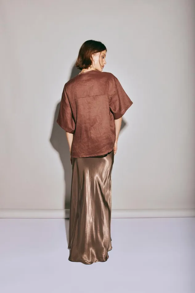 Women VRG GRL Short Sleeve Naomi Linen Smock Top Umber Women VRG GRL Short Sleeve Naomi Linen Smock Top Umber