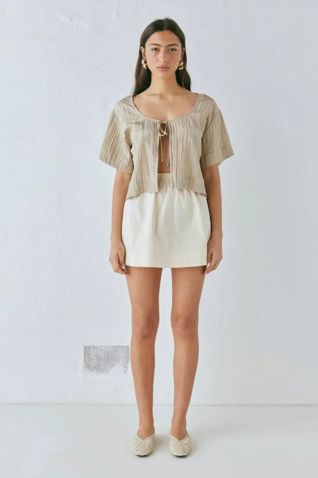 Women VRG GRL Short Sleeve The Sea and I Smock Top Taupe Women VRG GRL Short Sleeve The Sea and I Smock Top Taupe