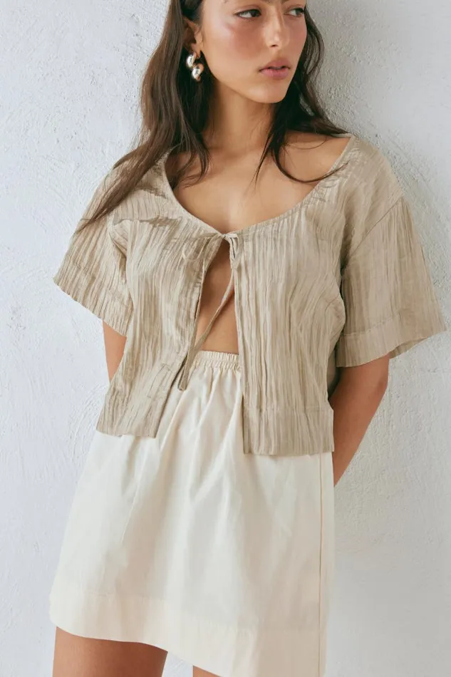Women VRG GRL Short Sleeve The Sea and I Smock Top Taupe Women VRG GRL Short Sleeve The Sea and I Smock Top Taupe