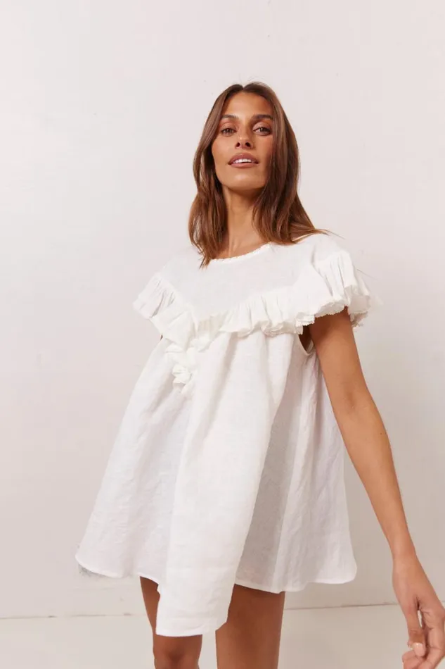 Women VRG GRL Short Sleeve Viola Linen Tunic White