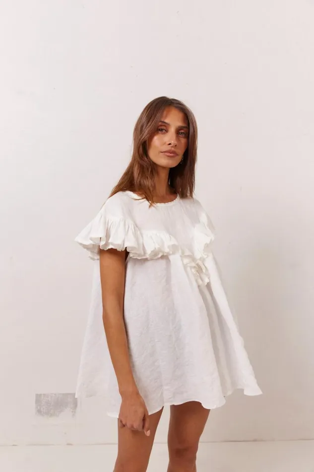 Women VRG GRL Short Sleeve Viola Linen Tunic White Women VRG GRL Short Sleeve Viola Linen Tunic White