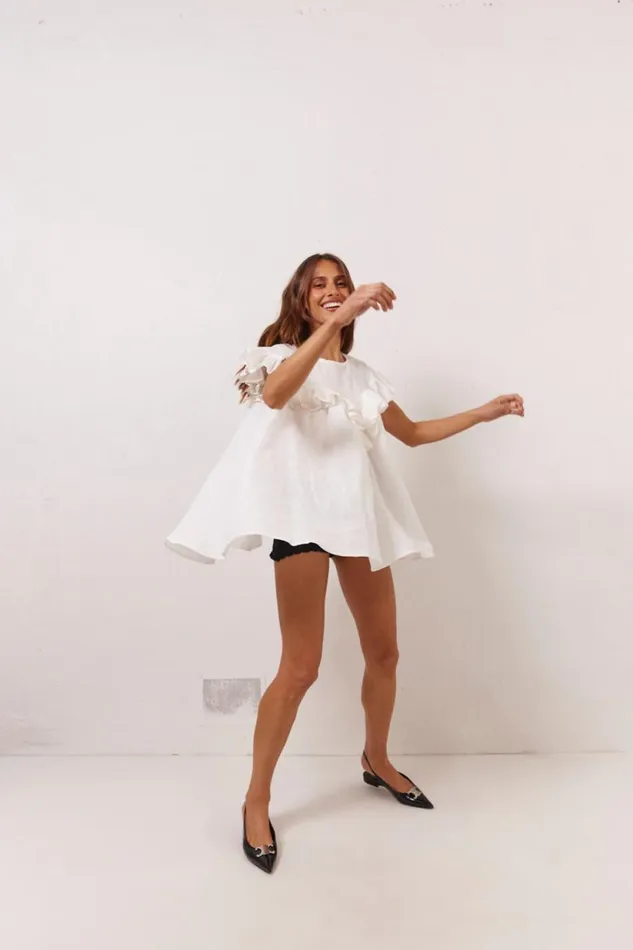 Women VRG GRL Short Sleeve Viola Linen Tunic White Women VRG GRL Short Sleeve Viola Linen Tunic White