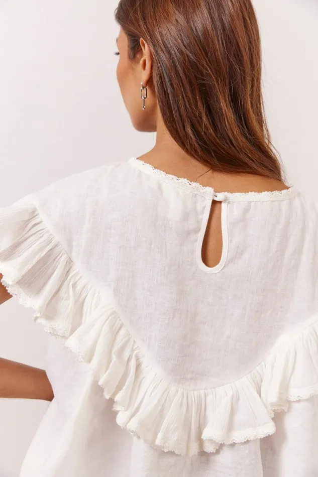 Women VRG GRL Short Sleeve Viola Linen Tunic White Women VRG GRL Short Sleeve Viola Linen Tunic White