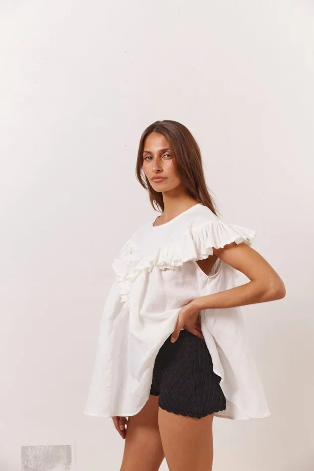 Women VRG GRL Short Sleeve Viola Linen Tunic White Women VRG GRL Short Sleeve Viola Linen Tunic White