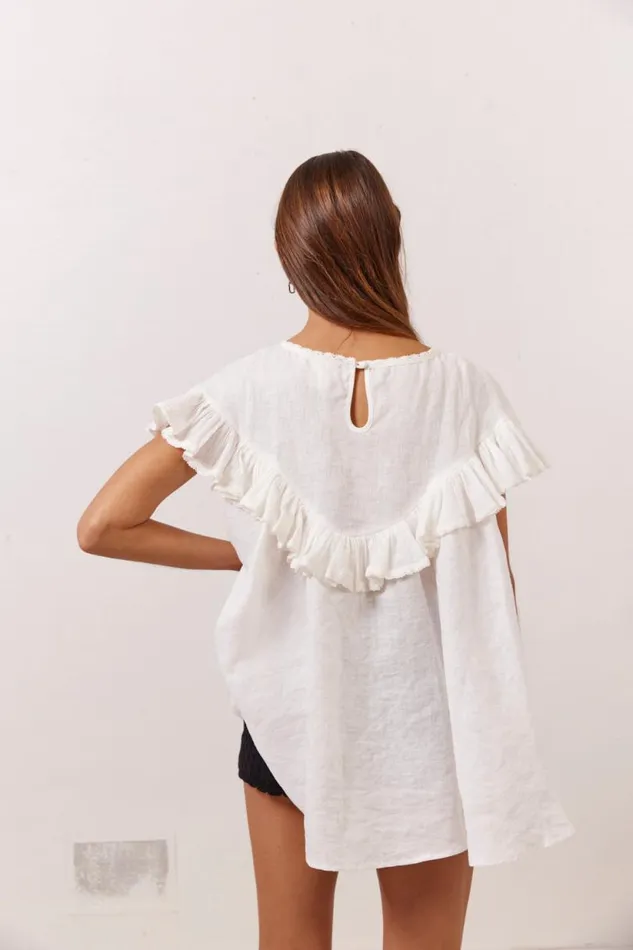 Women VRG GRL Short Sleeve Viola Linen Tunic White Women VRG GRL Short Sleeve Viola Linen Tunic White