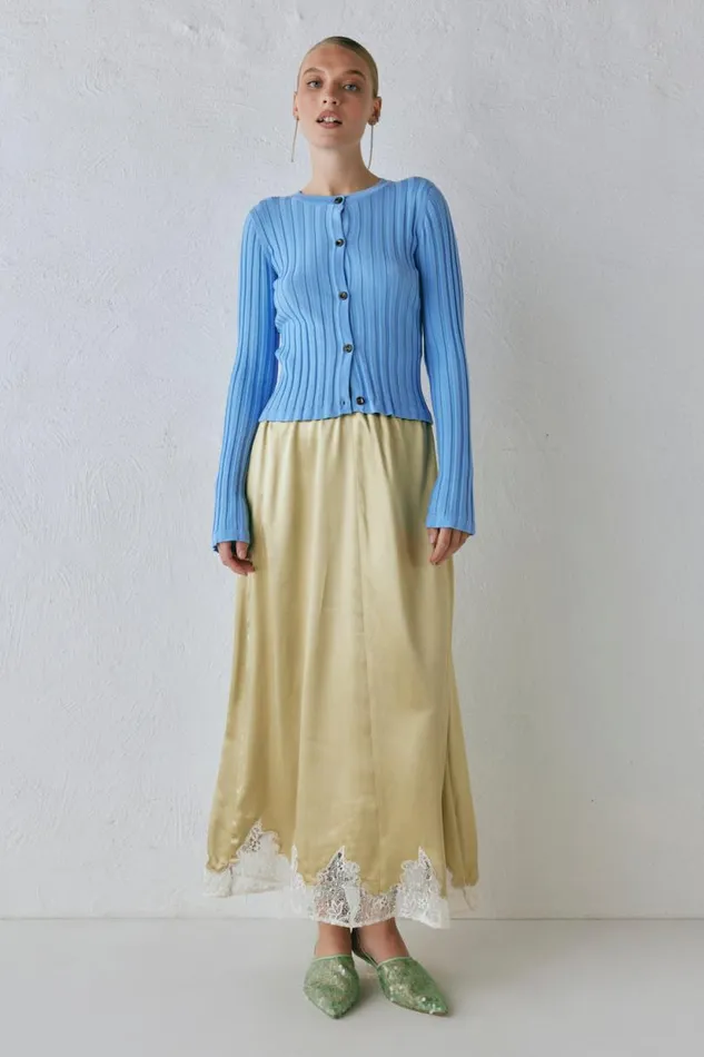 Women VRG GRL Skirts Aisla Satin Midi Skirt Sage