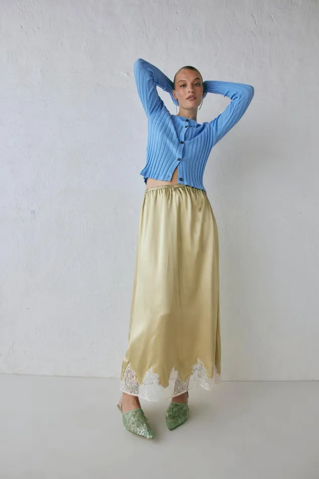 Women VRG GRL Skirts Aisla Satin Midi Skirt Sage Women VRG GRL Skirts Aisla Satin Midi Skirt Sage