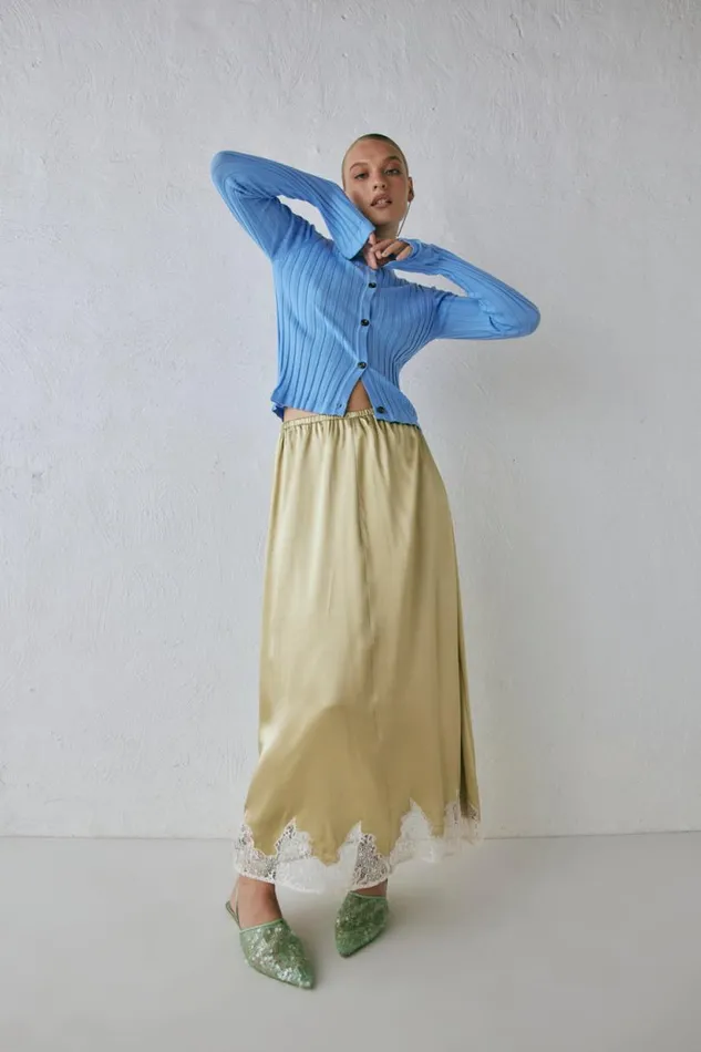 Women VRG GRL Skirts Aisla Satin Midi Skirt Sage Women VRG GRL Skirts Aisla Satin Midi Skirt Sage