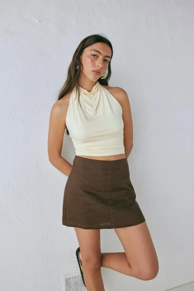 Women VRG GRL Skirts Blanco Linen Mini Skirt Chocolate