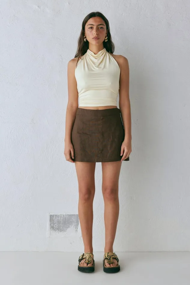 Women VRG GRL Skirts Blanco Linen Mini Skirt Chocolate Women VRG GRL Skirts Blanco Linen Mini Skirt Chocolate