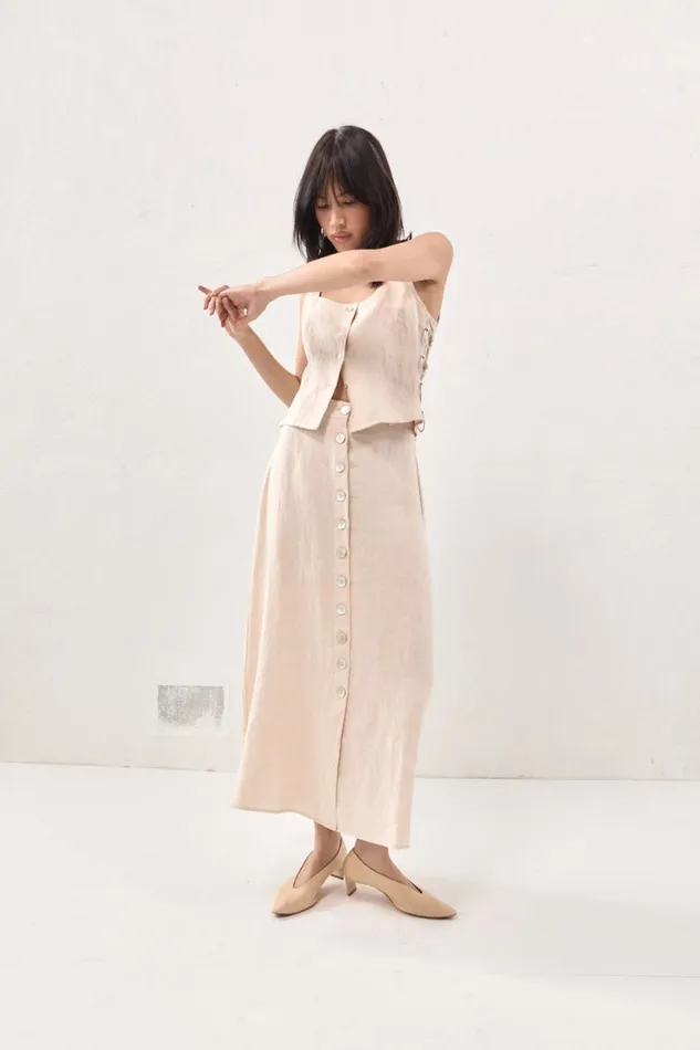 Women VRG GRL Skirts Thames Linen Midi Skirt Natural