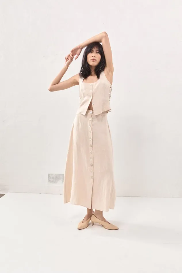 Women VRG GRL Skirts Thames Linen Midi Skirt Natural Women VRG GRL Skirts Thames Linen Midi Skirt Natural