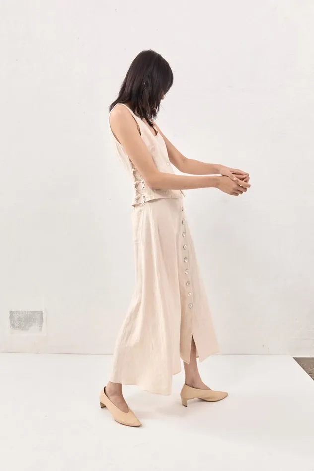 Women VRG GRL Skirts Thames Linen Midi Skirt Natural Women VRG GRL Skirts Thames Linen Midi Skirt Natural