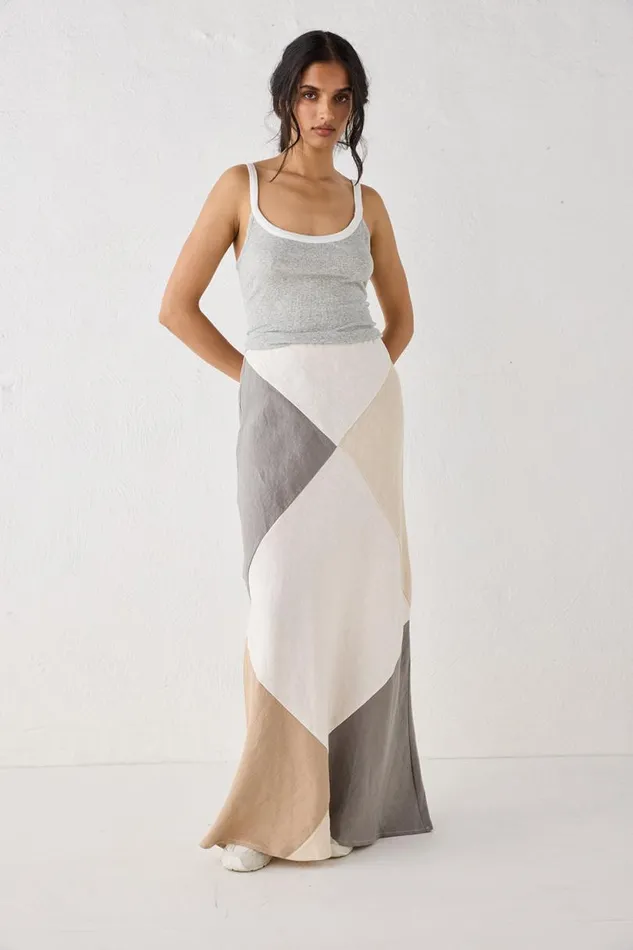 Women VRG GRL Skirts Valencia Bias Cut Linen Maxi Skirt Charcoal