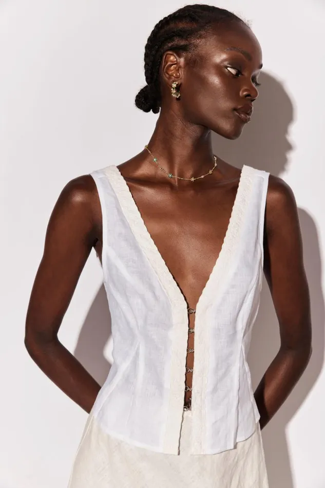 Women VRG GRL Sleeveless Allegra Linen Top White