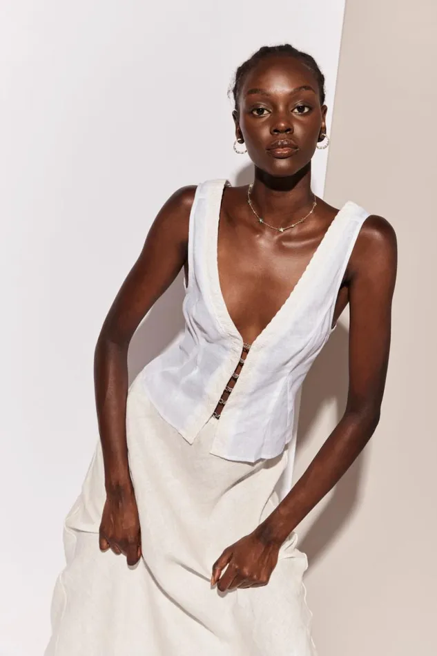 Women VRG GRL Sleeveless Allegra Linen Top White Women VRG GRL Sleeveless Allegra Linen Top White