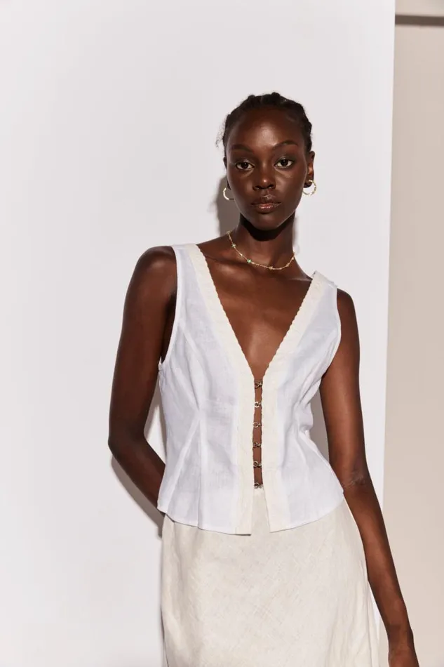 Women VRG GRL Sleeveless Allegra Linen Top White Women VRG GRL Sleeveless Allegra Linen Top White