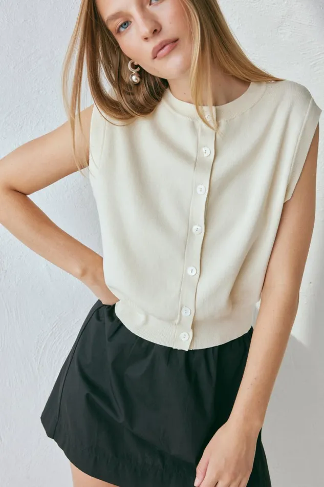 Women VRG GRL Sleeveless Evie Knit Vest Cream