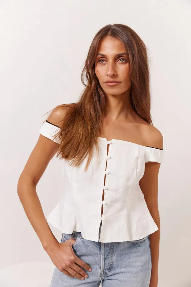 Women VRG GRL Sleeveless Fia Linen Top White Women VRG GRL Sleeveless Fia Linen Top White