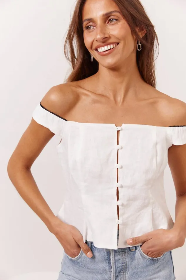 Women VRG GRL Sleeveless Fia Linen Top White Women VRG GRL Sleeveless Fia Linen Top White