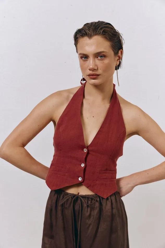 Women VRG GRL Sleeveless Los Cabos Linen Vest Wine