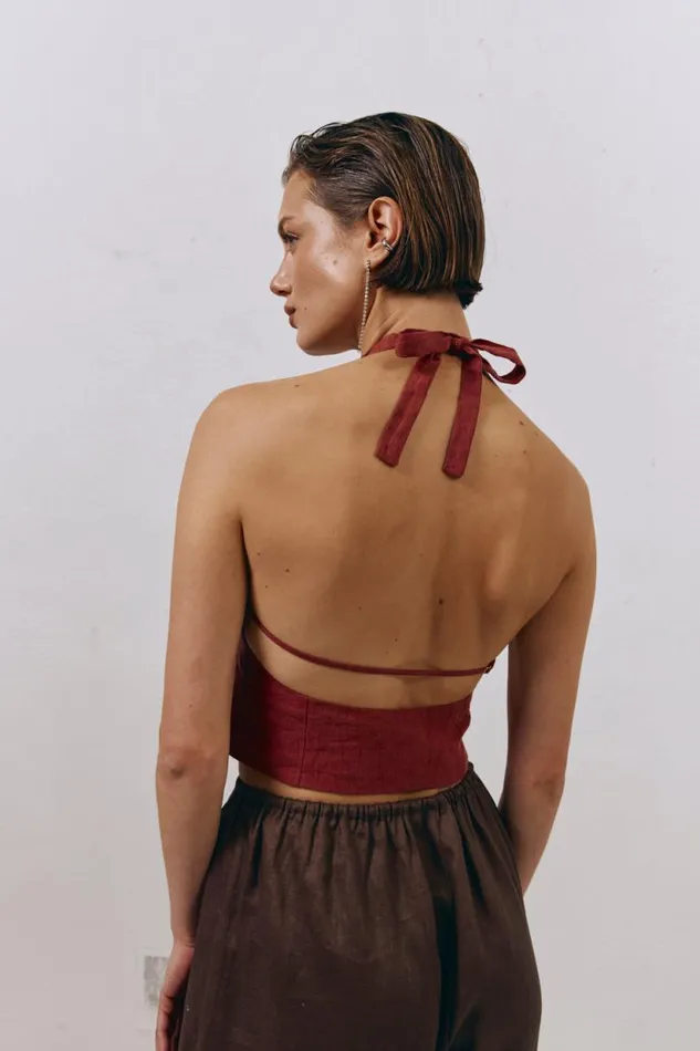 Women VRG GRL Sleeveless Los Cabos Linen Vest Wine Women VRG GRL Sleeveless Los Cabos Linen Vest Wine